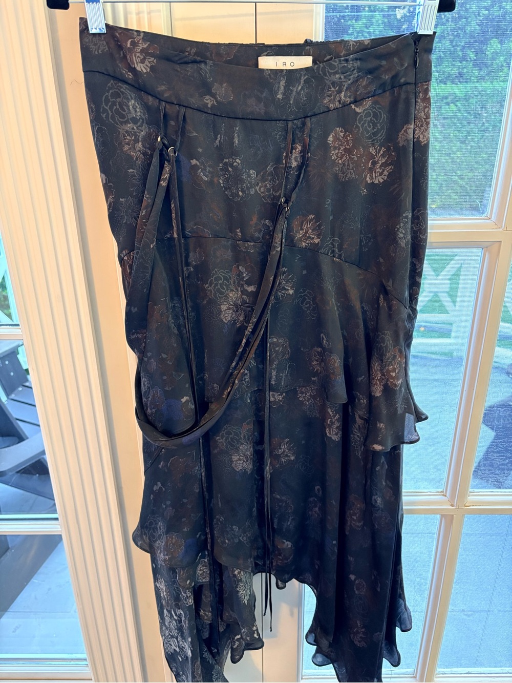 IRO Black Floral Asymmetric Ruffle Skirt